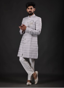 Grey And Off White Men's Indowestern For Wedding