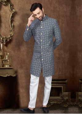 Grey And White Mens Indo-Western