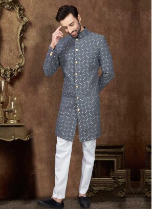Grey And White Mens Indo-Western