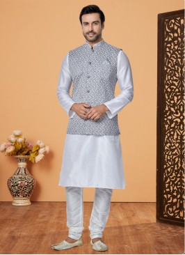 Grey Designer Nehru Jacket Set