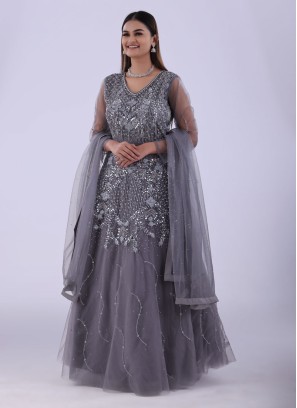 Grey Diamond Embellished Wedding Gown