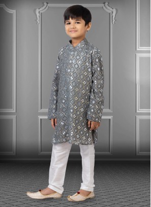 Grey Embroidered Georgette Kurta Pajama