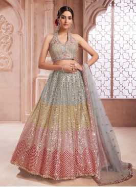 Grey Embroidered Lehenga Choli In Net