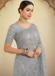 Grey Embroidered Net Contemporary Saree