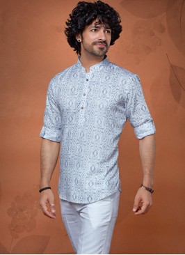 Grey Fancy Printed Kurta In Cotton Silk