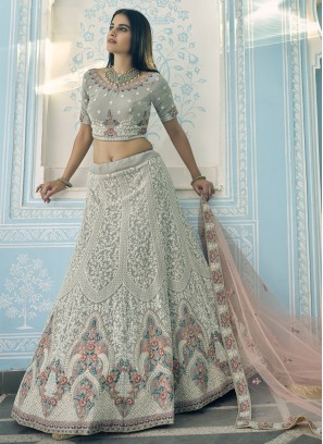 Grey Faux Georgette Zari Lehenga Choli