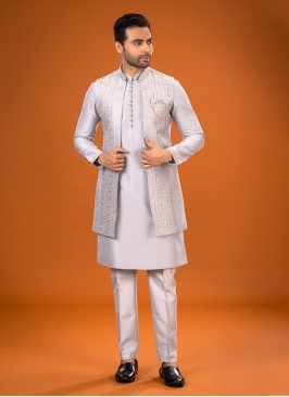 Grey Gotapatti Embroidered Nehru Jacket Set