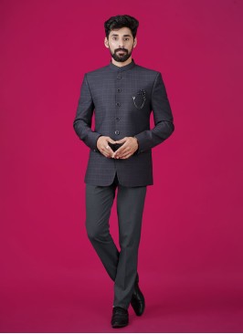 Grey Imported Fabric Jodhpuri Suit For Men