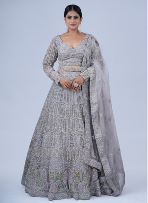 Grey Bridal Lehenga Choli In Net With Heavy Embroidered Work