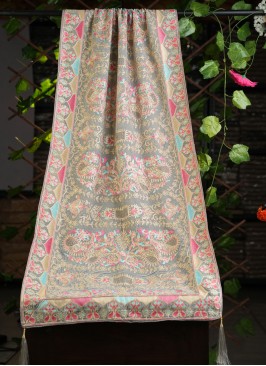 Grey Multi Thread Dupatta In Velvet Fabric