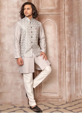 Grey Nehru Jacket Set For Wedding