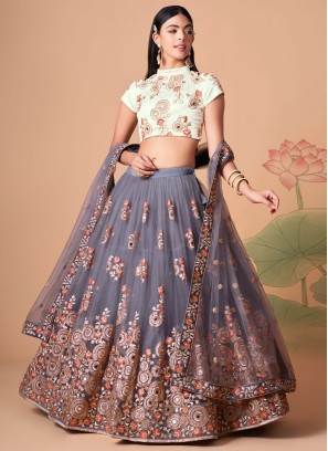 Grey Sequins Embroidered A Line Lehenga Choli