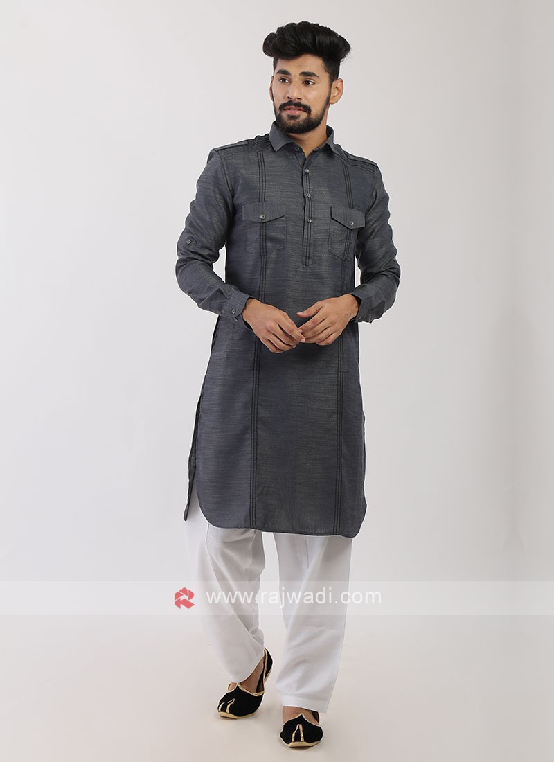 Grey Pathani Suit