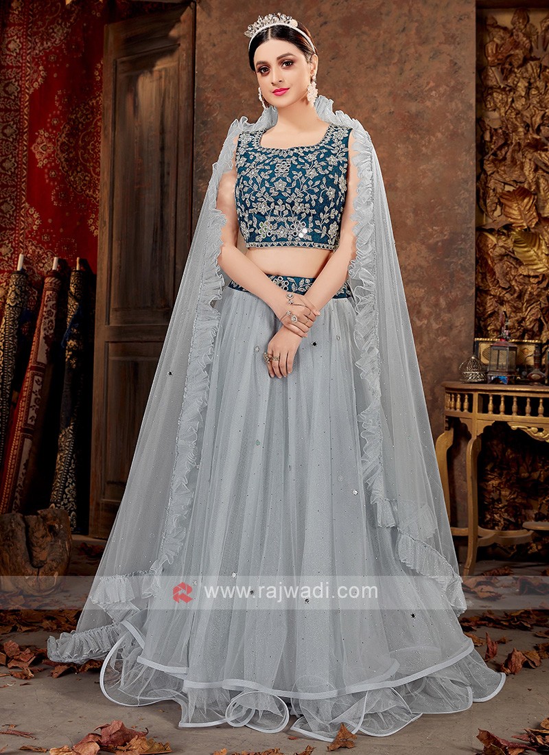 Georagette With Soft premium Net Readymade Lehenga In Navy Blue & Grey With  Embroidery