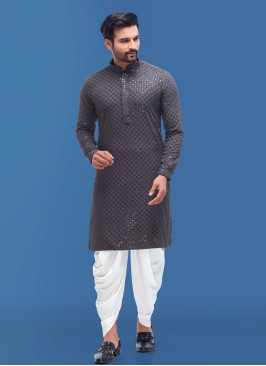 Grey Readymade Indowestern With Sequins Work