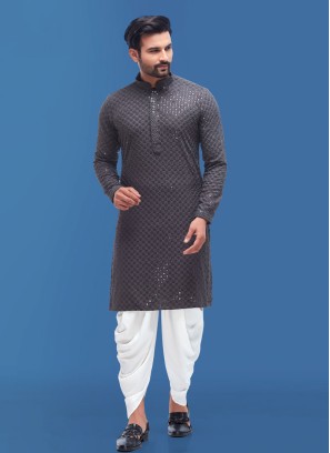 Grey Readymade Indowestern With Sequins Work