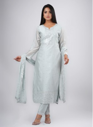 Grey Sequins Embellished Pant Style Salwar Kameez