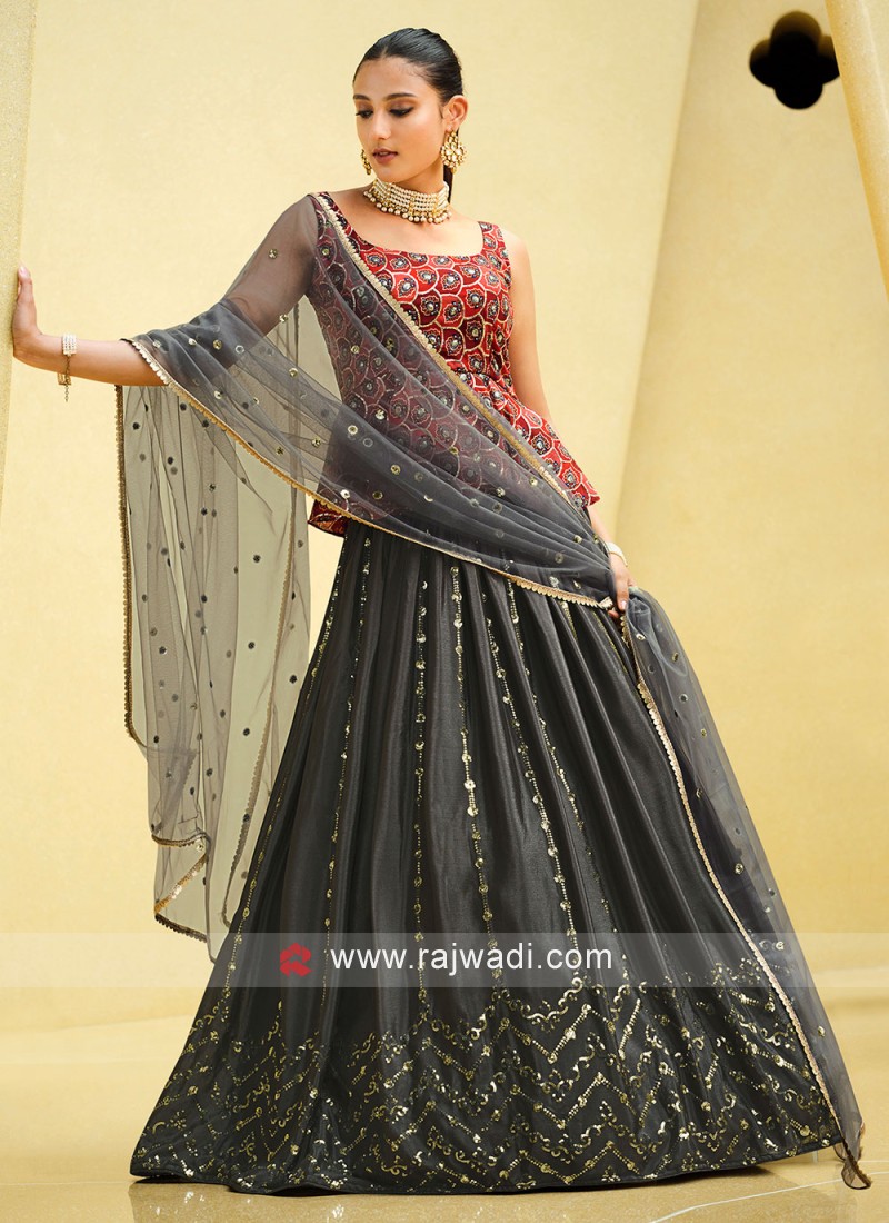 Buy Grey Modal Silk Embroidered Floral Motif Mandarin Top And Lehenga Set  For Women by Shikha and Srishti Design Online at Aza Fashions.