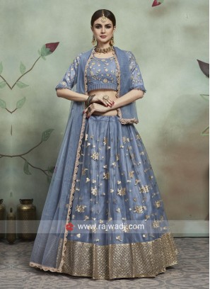 Grey Soft Net Lehenga Choli