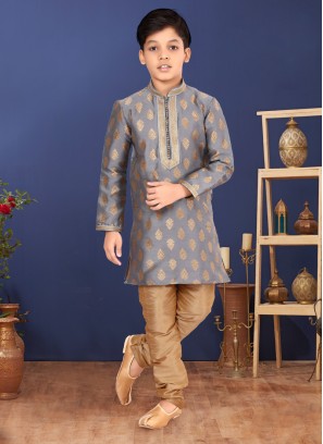 Grey Weaving Embroidered Readymade Kurta Pajama