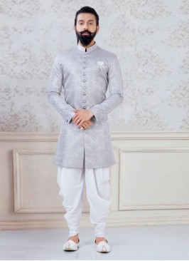 Grey Woven Dhoti Style Indowestern