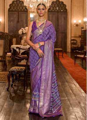 Indigo Color Patola Printed Silk Saree