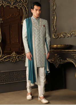 Groom Embroidered Sherwani Set In Silk