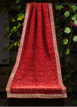 Groom Wear Designer Red Dupatta In Velvet Fabric