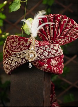 Groom Wear Designer Red Velvet Safa