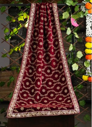 Groom Wear Dupatta In Maroon Color