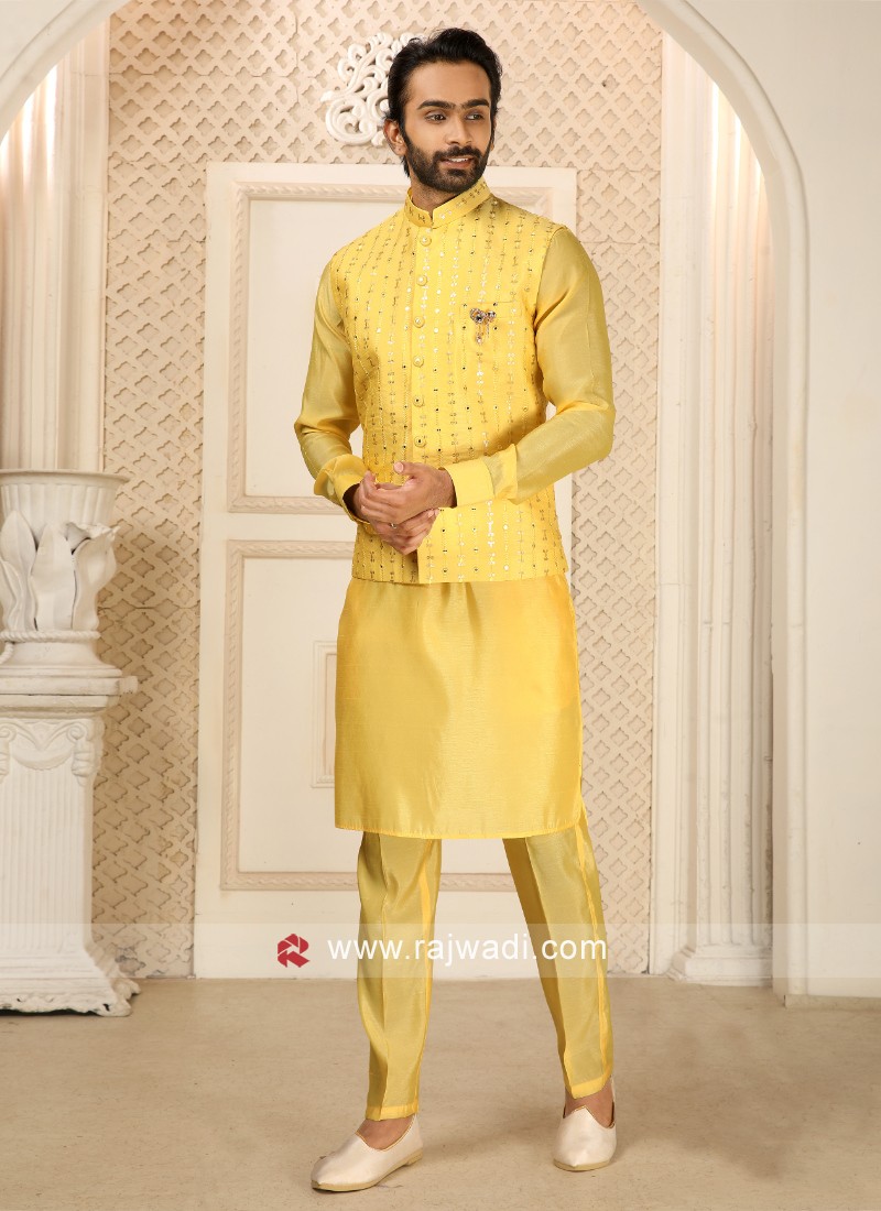 Yellow discount nehru jacket