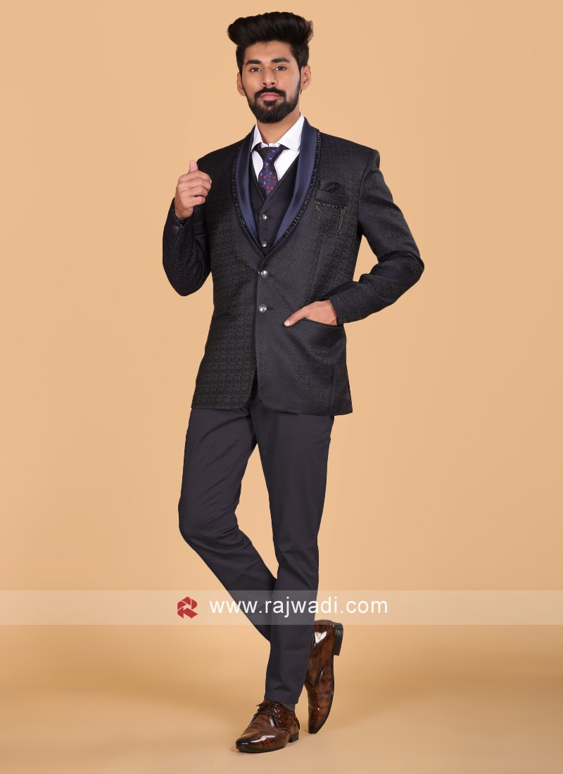 Men's 3 piece Checkered Business Suit - Blue - P N RAO