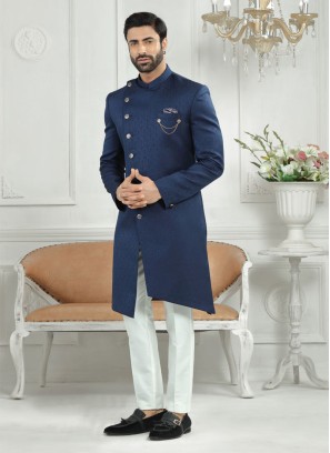 Groom Wear Indowestern In Blue Color