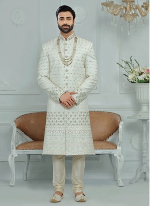 Groom Wear Off White Color Sherwani