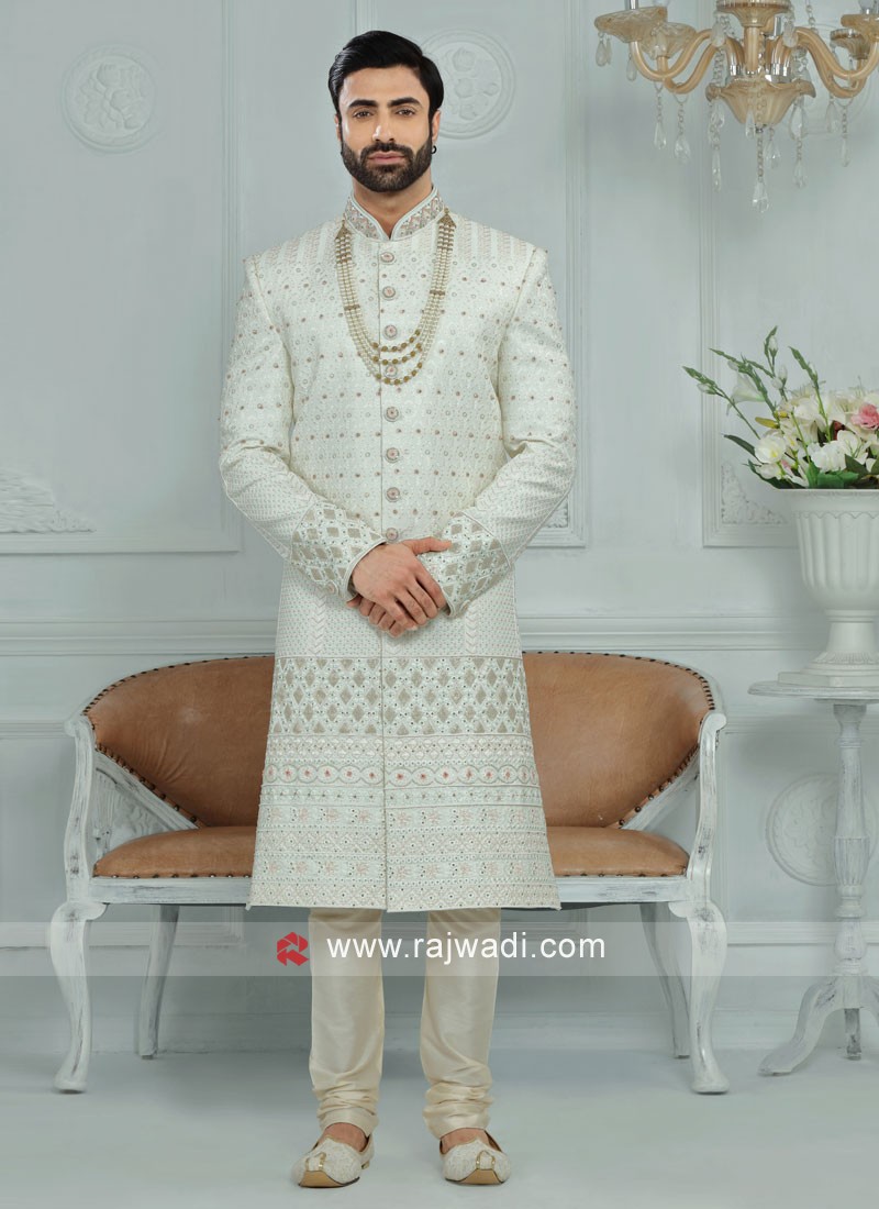 Groom Wear Off White Color Sherwani