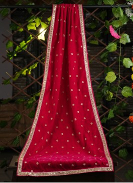 Groom Wear Rani Color Dupatta In Velvet