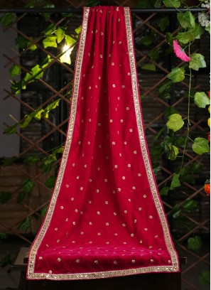 Groom Wear Rani Color Dupatta In Velvet