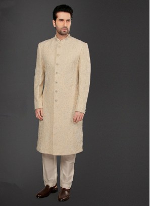 Groom Wear Sherwani In Gold Color