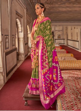 Groovy Patola Silk  Green Casual Saree