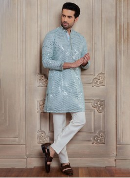 Festive Wear Light Sky Blue Kurta Pajama