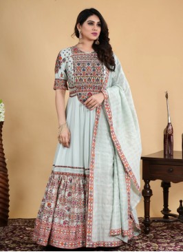 Hand Embroidered Light Sea Green Gown With Dupatta