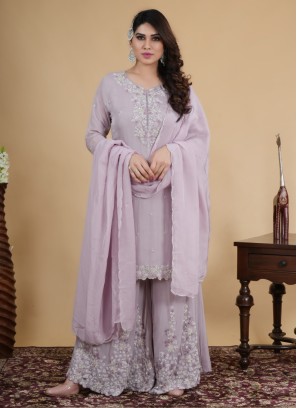 Hand Embroidered Palazzo Suit In Levender