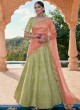 Handloom silk Mirror A Line Lehenga Choli in Green