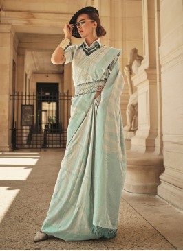 Sea Green Weaving Handloom Silk Festive Saree