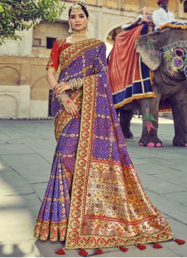 Handwork Patola Silk  Designer Traditional Saree in Lavender