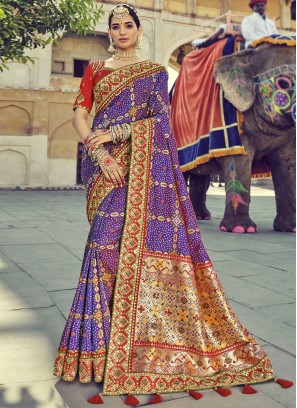 Handwork Patola Silk  Designer Traditional Saree in Lavender