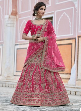 Handwork Velvet Lehenga Choli in Pink