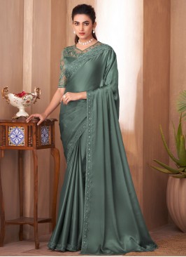 Gorgeous Sea Green Embroidered Silk Saree
