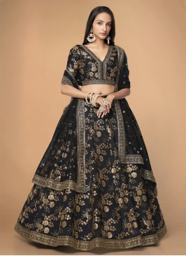 Black Designer Zari Embroidered Lehenga Choli