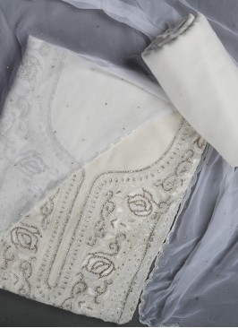 Heavy Embroiderd White Dress Material For Eid
